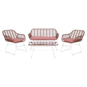 Table Set with 3 Armchairs DKD Home Decor 124 x 74 x 84 cm Metal synthetic rattan