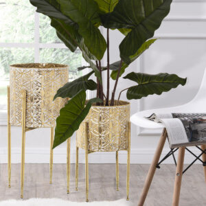 Set of Planters Alexandra House Living Golden Metal With support (4 Pieces)