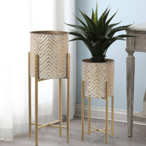 Set of Planters Alexandra House Living Golden Metal With support (4 Pieces)