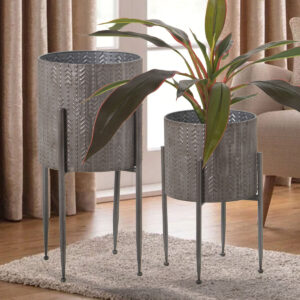 Set of Planters Alexandra House Living Silver Metal With support (4 Pieces)