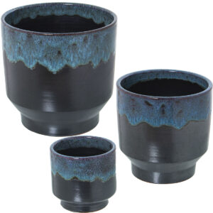 Set of Planters Alexandra House Living Blue Black Ceramic (3 Pieces)