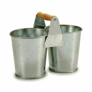 Planter Double Brown Silver Wood Zinc 20 x 15 x 10,2 cm (24 Units)