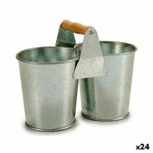 Planter Double Brown Silver Wood Zinc 20 x 15 x 10,2 cm (24 Units)