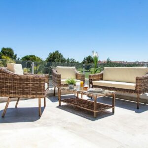 Table Set with 2 Armchairs Alexandra House Living Brown Natural 4 Pieces