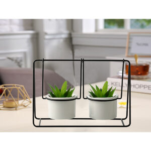 Planter Romimex White Black Metal Ceramic Swing 25 x 17 x 12 cm Double