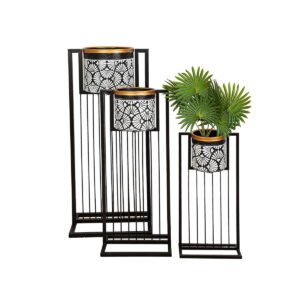 Set of Planters Romimex White Black Metal With support (3 Pieces)